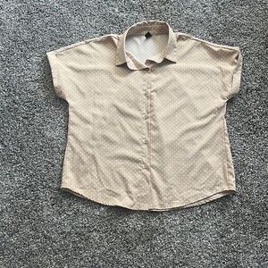 Schein Tan White Polka Dot Button Down Blouse